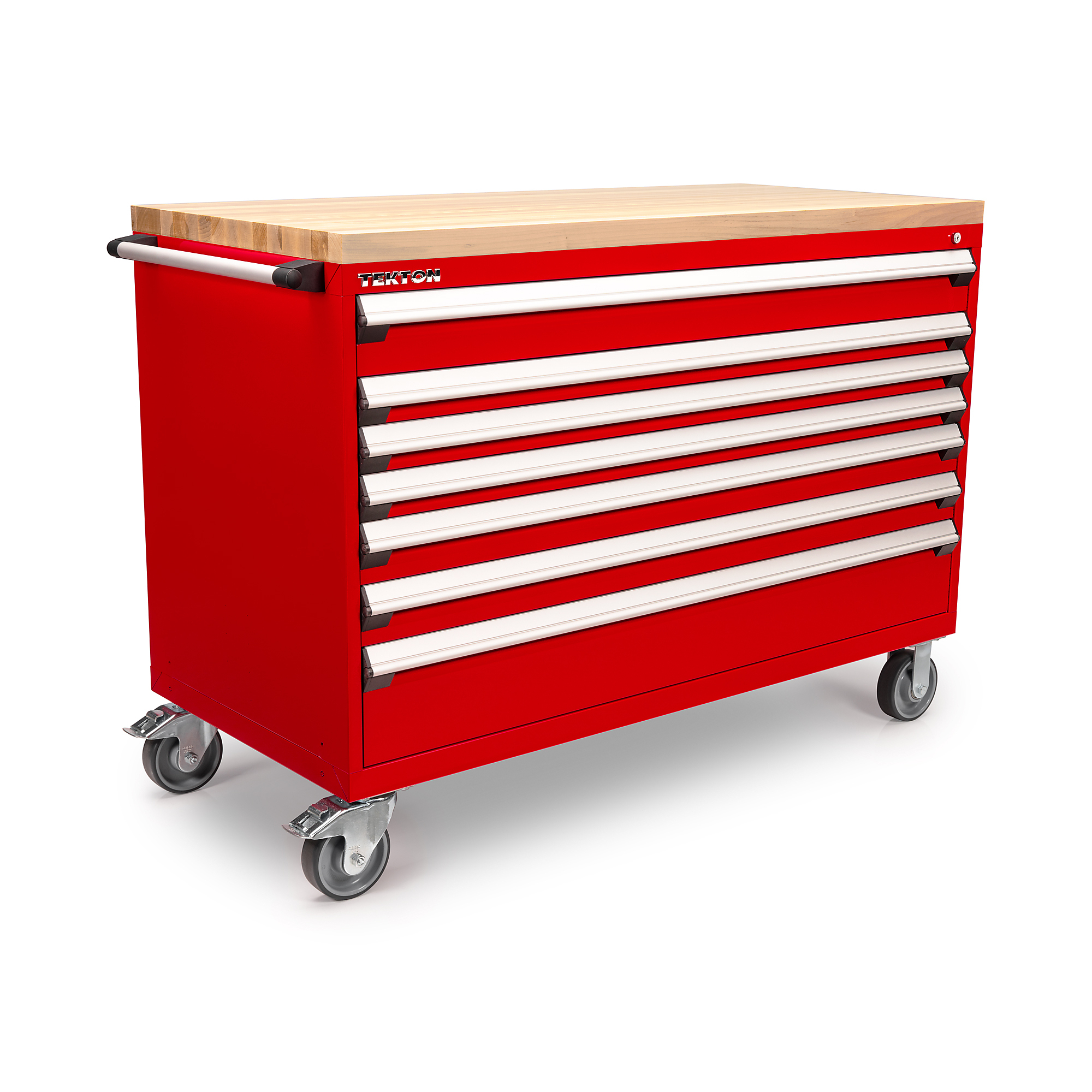 TEKTON 7-Drawer Tool Cabinet with Hardwood Block Top, Red (60 W x 27 D x 41.5 H in.) | OCL63200LWT
